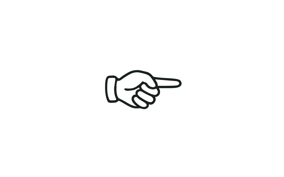An outlined hand with its index finger pointing to the right.